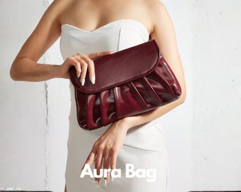 Burgundy Elegant Pleated Clutch for Women, Wine Red Evening Bag for Wedding, Party, Formal Events and Special Occasions Bags, Evening Bags