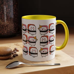 Cute Sushi Character Coffee Mug, Fun Gift for Food Lovers, Cartoon Mug, Kitchen Decor, Quirky Drinkware, Sushi Lover Gift