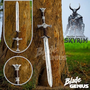 Hand-Forged Skyrim Sword Replica: Elder Scrolls Collectible with Leather Sheath