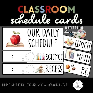 Watercolor Classroom Schedule Cards | Visual Schedule for Pocket Chart, Bulletin Board, or Magnetic Whiteboard