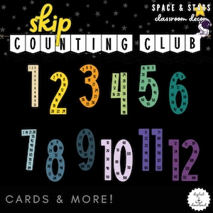 Skip Counting Club Display, Space & Stars Classroom Decor, Multiples, Skip Counting Club Posters, Math Posters, Multiplication