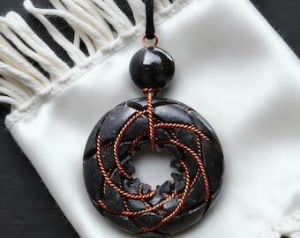 Orgonite Pendant – Shungite Torus Design, Copper Rodin Coil Necklace | EMF-Inspired Energy Jewelry Gift