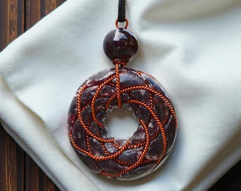 Orgonite Pendant – Garnet Torus Design, Rodin Coil Crystal Necklace | EMF-Inspired Energy Jewelry Gift