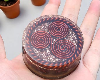 Orgonite Tower Buster — Copper & Quartz Energy Disc | Handmade Resin, Desk/Altar Decor Gift