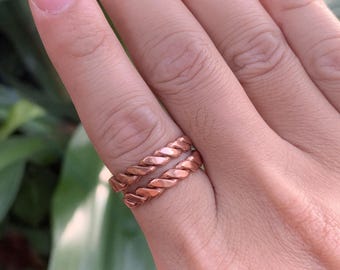 Heavy Gauge Twisted Copper Ring – Tensor Style Band, Rustic Jewelry