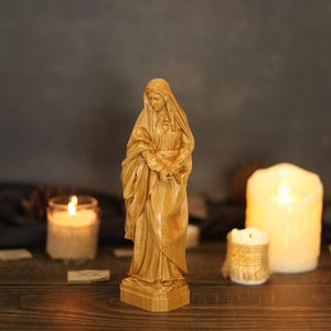 Hand-Carved Wooden Virgin Mary Statue — Catholic Religious Figurine | Christian Home Decor, Gift for Her