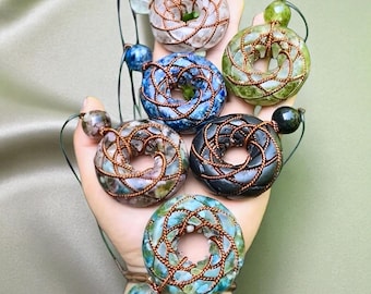 Rodin Coil Orgonite Torus Pendant Copper Wrapped Mixed Natural Crystal Necklace Variety