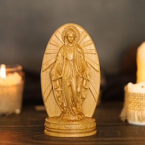 Virgin Mary Wooden Statue — Blessed Mother, Handmade Catholic Decor | Christian Home Altar, Christmas Gift