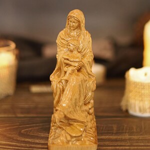 Hand-Carved Virgin Mary Statue — Catholic Religious Icon | Christian Home Altar Decor, Christmas Gift