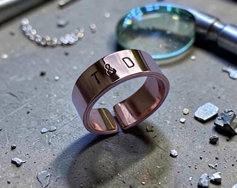 Custom Engraved Copper Ring – Wide Flat Open Band, Pure Metal Anniversary Gift