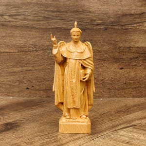 Saint Statue Catholic Decor – Hand-Carved Wooden Angelic Figurine, Christian Home Altar Art, Religious Gift from Vietnam, Sacred Sculpture