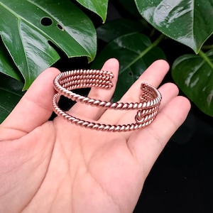 Pure Red Copper Twisted Cuff Bracelet Multi Strand Tensor Bangle Sacred Geometry Energetic Wristband Handmade Spiritual Jewelry