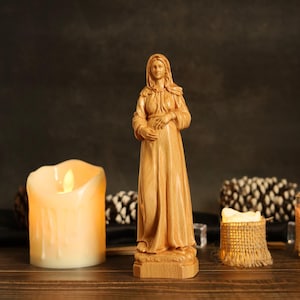 Hand Carved Wooden Saint Woman Statue , Catholic Female Figure for Prayer Altar , Religious Christian Gift from Vietnam