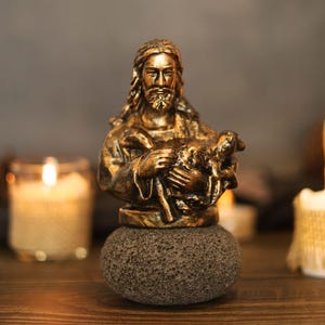 Jesus Wooden Statue Holding Lamb Handmade Christian Religious Sculpture Catholic Home Decor Wooden Carved Art Spiritual Gift