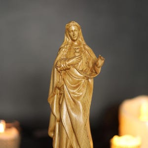 Immaculate Heart of Mary Statue – Virgin Mary, Sacred Heart, Catholic Mother Mary Sculpture, Handmade Wood Christian Religious Decor
