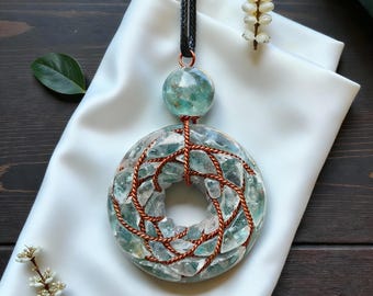 Orgonite Pendant – Apatite Torus Design, Rodin Coil Crystal Necklace | EMF-Inspired Energy Jewelry Gift