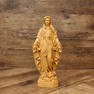 Virgin Mary Statue , Our Lady of Grace Statue , Hand-Carved Mother Mary Sculpture , Catholic Wooden Art , Vierge Marie Gift , Jesus Decor.