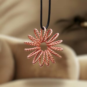 Copper Flower Tensor Ring Pendant - Sacred Geometry Wire Wrapped Necklace - Sunburst Energy Amulet - Boho Healing Jewelry Gift