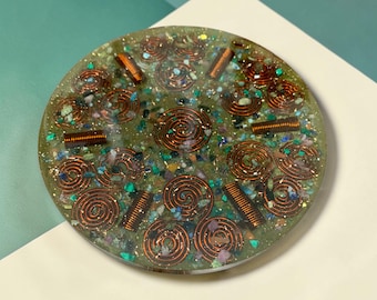 Orgonite Charging Plate — Quartz Crystal Energy Disc | Handmade Resin Plate, Altar & Desk Decor Gift