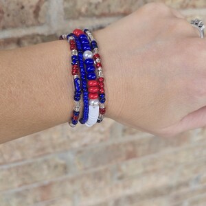 Pulseras American Honey Stack | Pulseras patrióticas | Pulseras rojas, blancas y azules | Pulsera elástica apilable