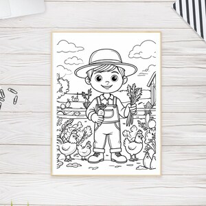 Unique gift | coloring book | Farmer Coloring Page for Kids – Printable PDF | Community Helper Activity  | Instant Download