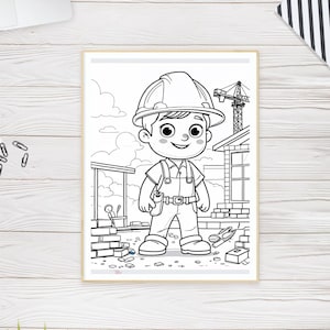 Unique gifts | coloring book| Builder Coloring Page for Kids – Construction Career | Printable PDF | Community Helper | Instant Download