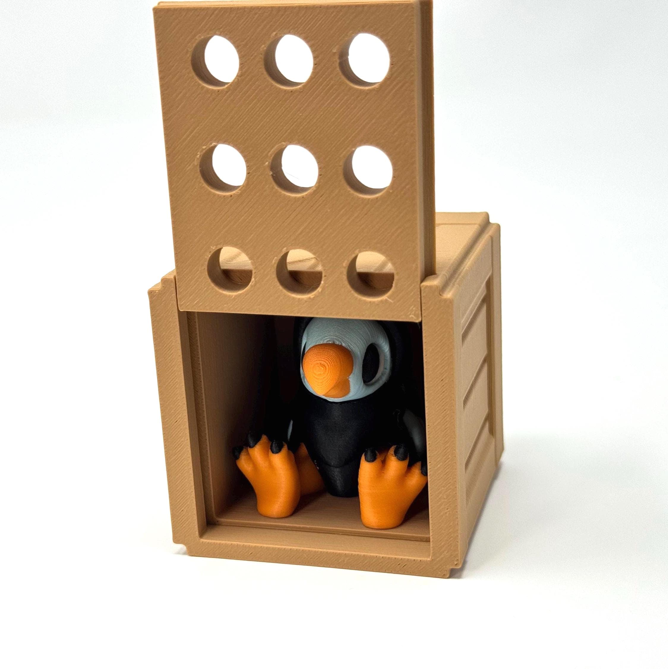 3D Printed Dodo Bird in Wooden Crate: Articulated Extinct Animal