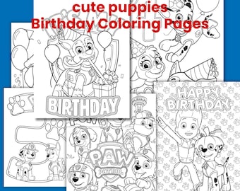 Dibujos para colorear de cumpleaños de cachorros – Aventuras de la Patrulla Canina (31 páginas) (PDF)