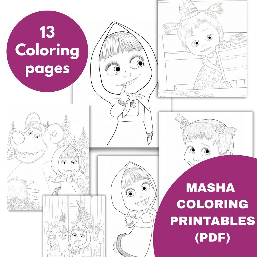 Masha and the Bear Coloring Pages - 13 Printable Activity Sheets for ...