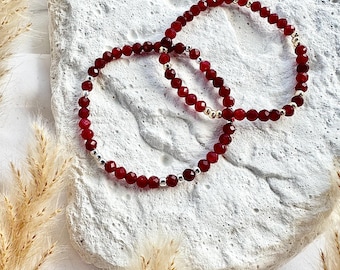 Natural Ruby Bracelet for Women, Love & Passion Gemstone Jewelry, Ruby Crystal Bracelet with Gold or Silver Beads