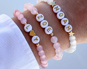 Personalized Name Bracelet: Natural Moonstone, 18K Gold Plated