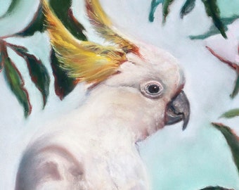 Parrot Print, Pastel Wall Art, Tropical Décor, Cockatoo painting, Tropical Bird Art, Pastel Bird, Summer Wall Art, Coastal Wall Art