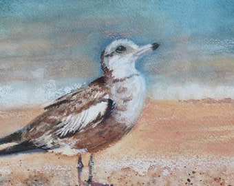 Beach Bird Painting, Watercolor Beach Painting, Original Gull Painting, Watercolor Bird, Coastal Décor, Beach House Art, Summer Wall Art