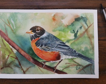 Original Robin Painting,  Watercolor Bird, Spring Wall Art, Bird Painting, Nursery Décor, Bird Wall Art, Colorful