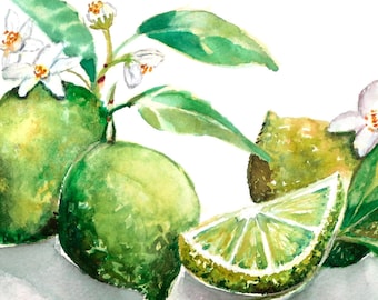 Lime Print, Watercolor fruit, Fruit Painting, Green Kitchen Wall Art,  Kitchen Décor, Summer Wall Art, Kitchen watercolor, Summer Décor