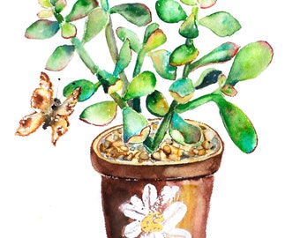 Succulent Print, Watercolor Bathroom Print, Bathroom Wall Art, Housewarming Gift, Watercolor Succulent Painting, Watercolor Plant Print