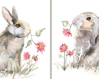 Nursery Wall Art, Bunny print Set, Easter Wall Art, Watercolor Bunny, Spring Decor,  Bunny Nursery, Baby Girl Nursery, Spring wall art