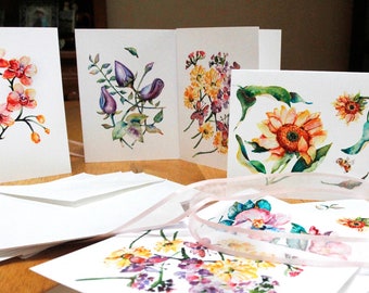 flower card set, boxed notecard set, Watercolor Flowers, Flower stationery, birthday gift, watercolor flower notecards, floral notecards