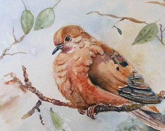 Original Dove Painting,  Watercolor Bird, Bird Wall Art, Mourning Dove Painting, Woodland Decor, Watercolor Dove