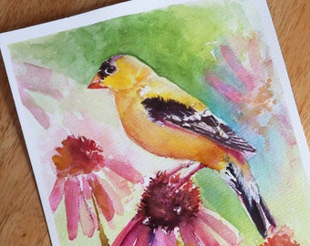 Original Bird Painting,  Watercolor Bird, Spring Wall Art, Original Goldfinch Painting, Nursery Decor, Bird Wall Art, Colorful