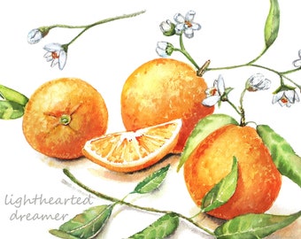 Oranges Print, kitchen watercolor, Fruit Painting, Bright Kitchen Art,  Whimsical Kitchen Décor, Watercolor fruit,  Summer Décor