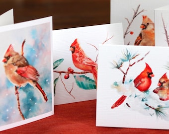 Boxed Holiday Cards, 10 Cardinal Note cards, Winter Greetings, Boxed Note cards, Cardinal Greeting Cards, Watercolor Cardinals