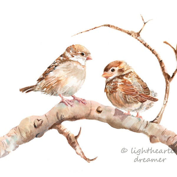 Sparrow Print, Love Birds, Bird Wall Art, Valentine's Gift, Watercolor Sparrows, Bird lover gift, Watercolor Bird Painting, Cute Bird Pair