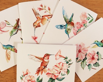 Hummingbird Cards, Set of 10, Bird Note Cards Set, Notecard Set, Birthday Gift, Summer Cards Set, Watercolor Birds, Bird Lover's Gift
