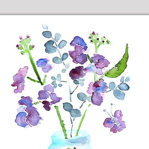 watercolor flower, bathroom art, bathroom wall decor, watercolor painting, purple, butterfly art, blue, green Keeping Spring 9 image 1