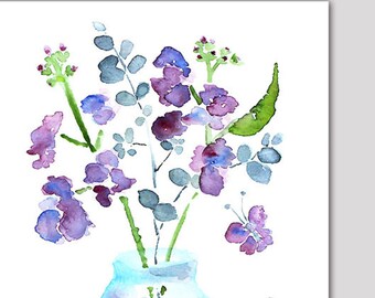watercolor flower, Large bathroom art, bathroom wall decor, 11x14 Print of watercolor painting, purple, butterfly art, blue - Keeping Spring