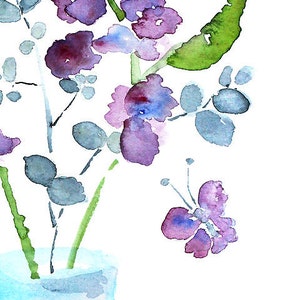 watercolor flower, bathroom art, bathroom wall decor, watercolor painting, purple, butterfly art, blue, green Keeping Spring 9 image 3