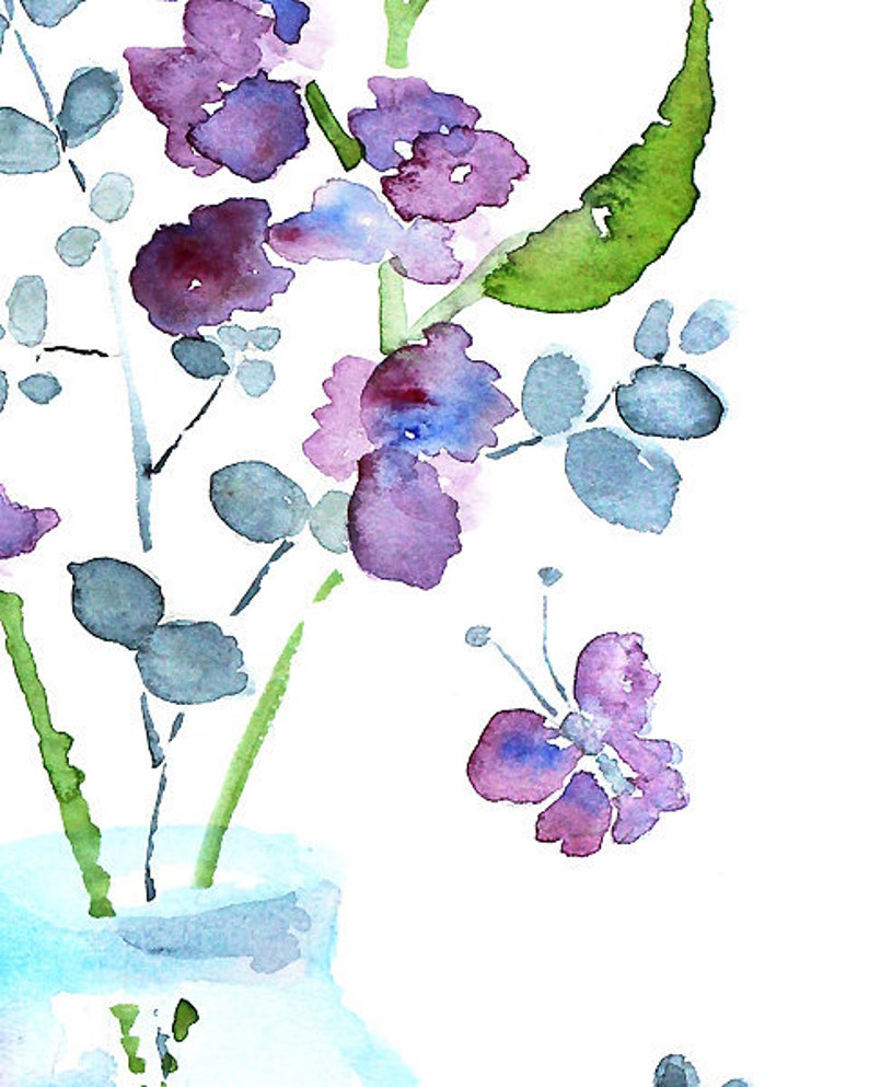 watercolor flower, bathroom art, bathroom wall decor, watercolor painting, purple, butterfly art, blue, green Keeping Spring 9 image 3