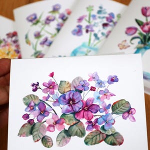 boxed notecards, Spring Card Set 10, Watercolor Flowers, Purple, Spring Note Cards, Flower notecards, birthday gift, floral cards