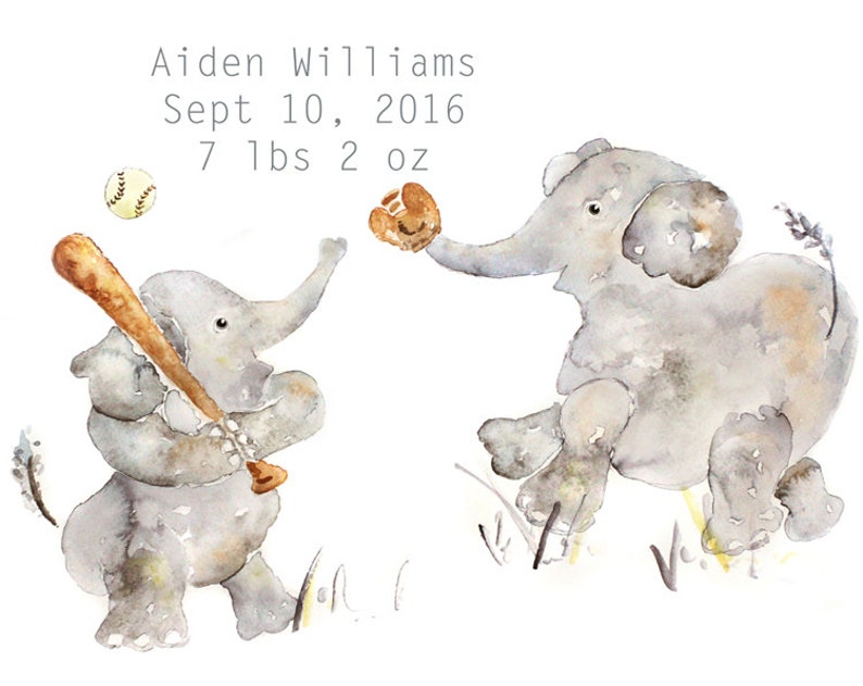 Elephant Nursery Print, Baby Boy Nursery, Toddler Bedroom Elephant, Baseball Print, Baby Boy Nursery, Baseball Nursery, Sports Nursery image 2